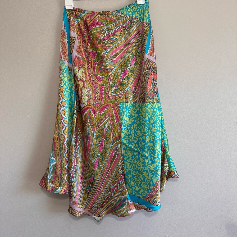 Vintage Silk Boho Colorful Paisley Women's Skirt Patchwork - Picture 3 of 10